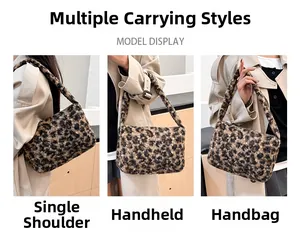 Three ways to wear leopard print faux fur hobo bag showing shoulder and handbag style