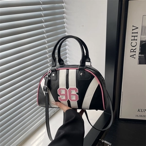 Retro sport bowling bag with number 96 print and pink piping trim for women