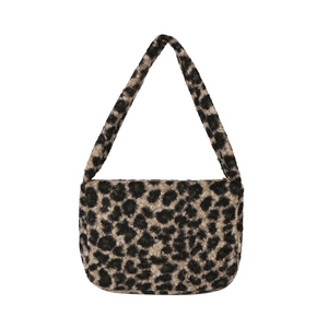 Faux fur leopard print underarm bag for women with large capacity and zip closure