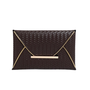 Klassische dunkelbraune gewebte Umschlag-Clutch mit goldener Verzierung für Damen