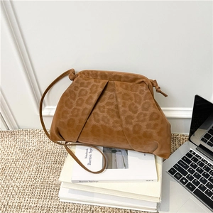 Damen Leopard Muster Cloud Bag Geroffte Gefaltete Schultertasche Crossbody Pouch PU Leder Wildleder Optik Vintage Mode