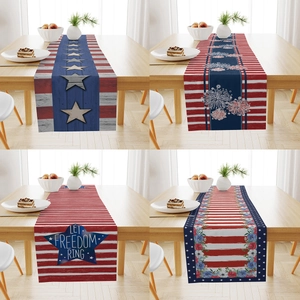 Linen American Independence Day table runners with Stars and Stripes patterns for home decor