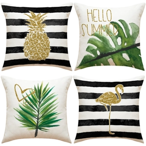 Set de 4 fundas de cojín vintage con motivos tropicales de piña flamenco y palmeras