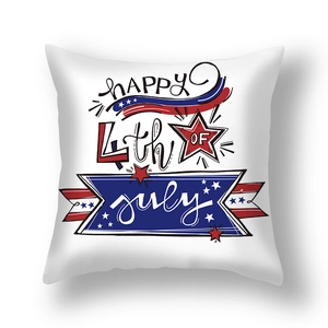 Detail of Fourth of July pillow case featuring Happy 4th of July text and star motifs