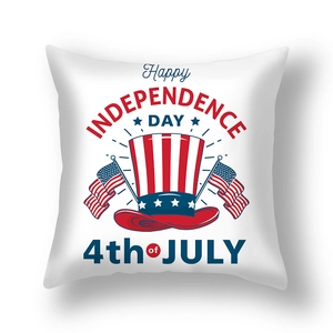 Close-up of July 4th Independence Day pillowcase with stars, stripes, and festive motifs