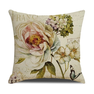 Vintage Blumen Kissenbezug aus Leinen mit französischen Lettern und Schmetterling Design