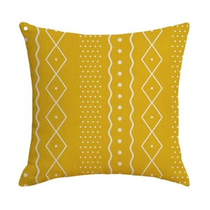Nordic linen throw pillow cover featuring yellow geometric patterns on a white background