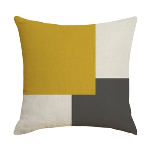 Nordic abstract linen cushion cover with geometric yellow and grey color block patterns