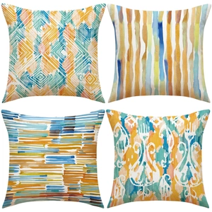 Retro Watercolor Ethnic Style Linen Throw Pillowcase Decorative Abstract Geometric Cushion Cover For Home Living Room Sofa