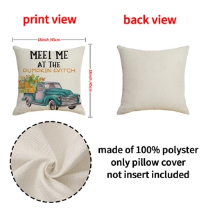 Housse de coussin automne avec citrouille et camion vintage en lin 45x45 cm