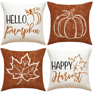 Autumn Fall Pumpkin Maple Leaf Decorative Pillow Covers Linen Polyester Happy Harvest Cushion Case For Sofa Couch Home Decor