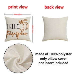 Linen texture pumpkin pillow case with Hello Pumpkin print 18x18 inch cushion cover