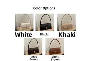 Selection of baguette bags in white, black, khaki, and brown with gold cylinder locks