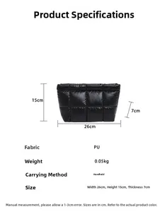 Detailed view of quilted black PU leather bag with dimensions and weight specifications