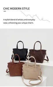 Detail of four colorful mini bucket bags on white steps showing textures and gold logo