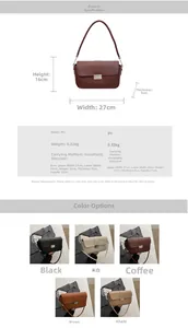 Detailed size specifications for the black PU leather baguette shoulder bag