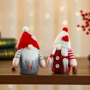 Pair of Valentine gnomes with heart knit hats and white faux fur beards for decor