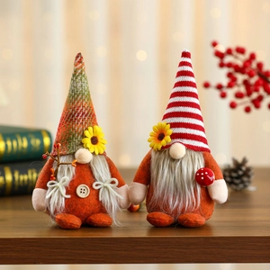 Poupée Gnome Fête Des Récoltes Automne Tournesol Champignon Ornement Sans Visage Tissu Tricoté Feutre Décoration Maison