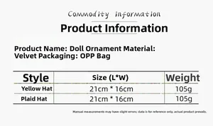 Detailed size specifications table for coffee gnome plush decor in fabric material