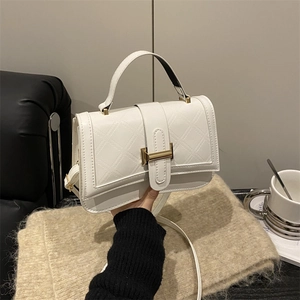 Women Fashion PU Leather Quilted Rhombic Shoulder Bag Gold H-Buckle Small Square Crossbody Bag Commute Daily Handbag