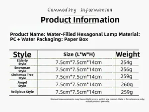 Detailed size chart for Christmas hexagonal snow lanterns with height of 14cm