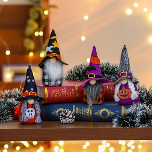 Set of four Halloween gnome plush pendants with pumpkin and bat decorations for festive decor