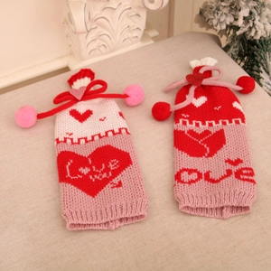 Housses tricotées pour bouteilles de vin avec motifs de cœur pour décoration de Noël