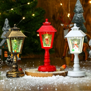 Christmas LED Lantern Snow Globe Light Up Music Desktop Decor Plastic Retro Street Lamp Micro Landscape Holiday Gift