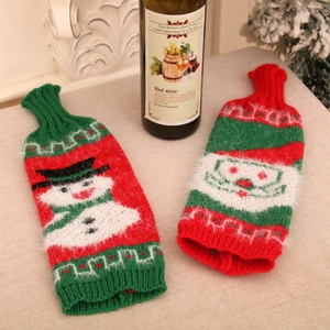 Christmas knitted wine bottle covers featuring Santa and Snowman holiday table decor
