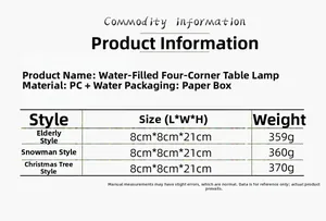 Christmas lantern size chart detailing dimensions and weight for Santa and Snowman styles