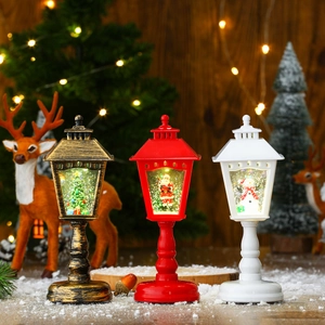 Christmas lantern ornaments with LED lights and holiday music in gold red and white