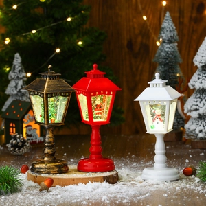 Vintage Christmas LED lantern lamp with snow scene and music for holiday tabletop decor