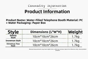 Detailed size and weight chart for the water-filled Christmas phone booth decoration