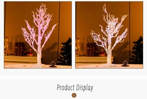 Detail of 65cm white LED Christmas tree showing pink and multicolor lighting effects