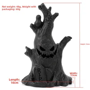 Halloween spooky black tree figurine with dimensions 10x7.5x16cm and RIP gravestone detail