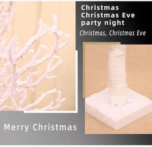 Detail view showing frosted branches and stable square base of the 65cm white Christmas tree