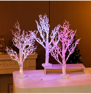 Three-piece set of white LED frosted Christmas trees with pink glowing branches