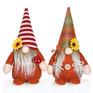 Lot de deux gnomes d'automne orange avec tournesols et champignons pour Thanksgiving