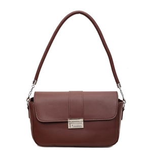 Chic dark brown faux leather crossbody bag with silver buckle and thin strap
