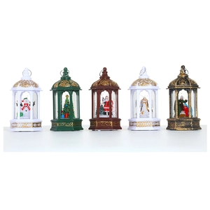 Christmas lantern set with LED lights and snow globe scenes for holiday home decoration