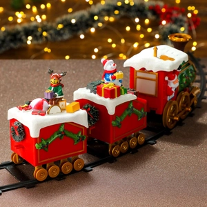 Classic 1.35m Christmas train set on tracks with Santa, reindeer and festive gift boxes