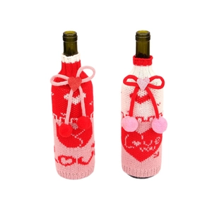 Housses de bouteille de vin tricotées avec motifs de cœur Love You pour décor de Saint Valentin