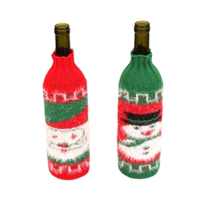 Christmas knitted wine bottle covers with Santa Claus and Snowman patterns for table decor