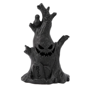 Halloween pumpkin lantern ghost tree stump with black bird and RIP tombstone LED decor