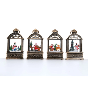 Set of 4 vintage copper Christmas lanterns featuring snowman and Santa scenes