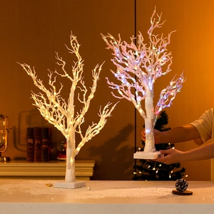LED Luminous Christmas Tree Snowy Birch Branch Design PVC Tabletop Indoor Decoration Holiday Warm Lighting Desktop Ornament