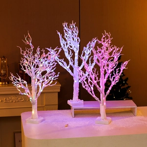 65cm pre-lit snowy Christmas tree with LED lights and white branches for tabletop decor