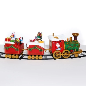 Christmas train toy set with Santa and snowman on black circular track for tree decoration
