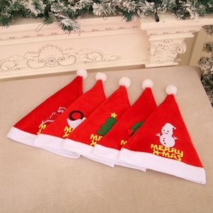 Close-up of 5-piece Christmas hat set featuring Santa, Reindeer, and Tree appliques