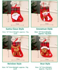 Set of 4 Christmas mini stockings with Santa, snowman, elk, and bear measuring 16x12cm